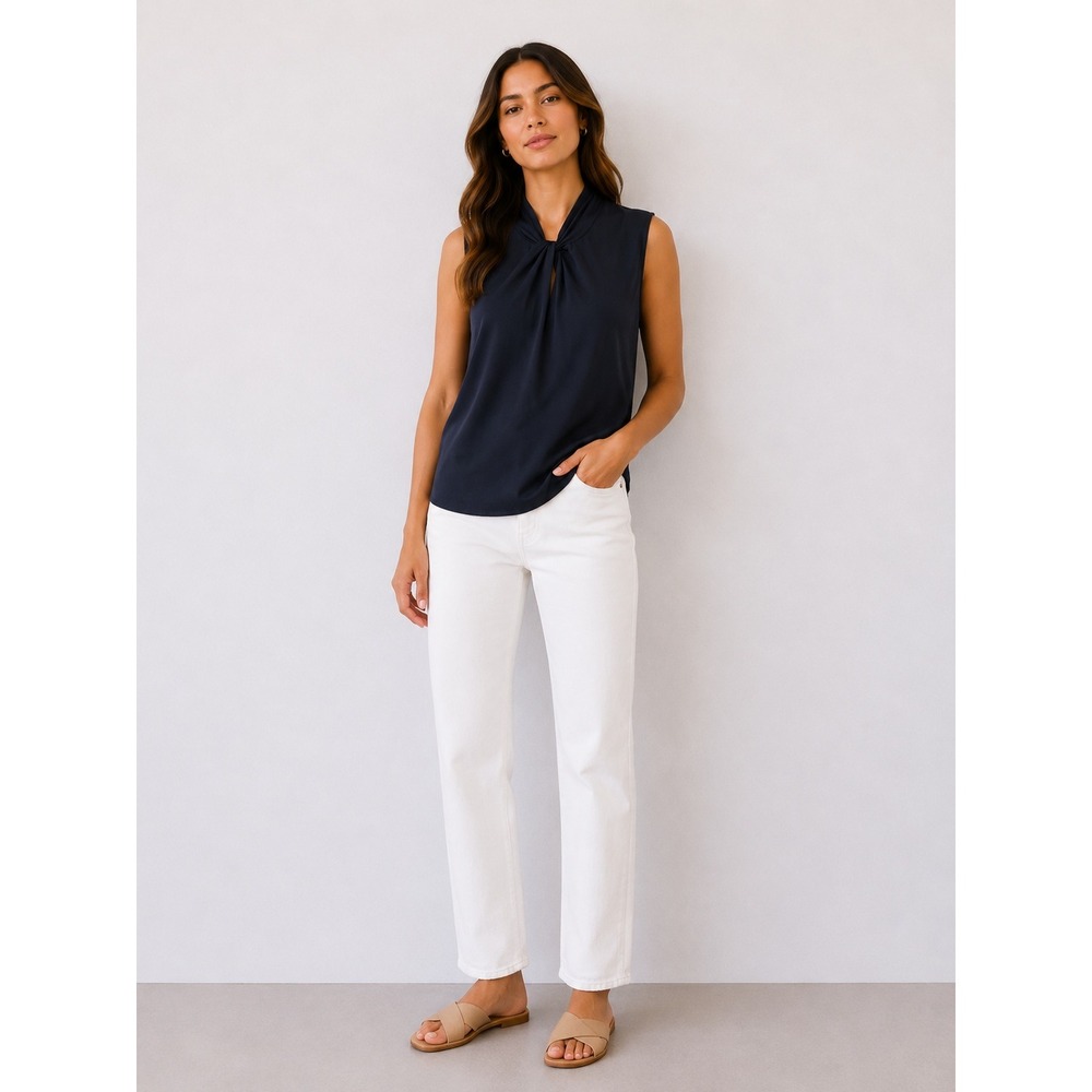 Hobbs London NWT Amber Navy Twist Front Sleeveless Knit Blouse XL | Dressy Top